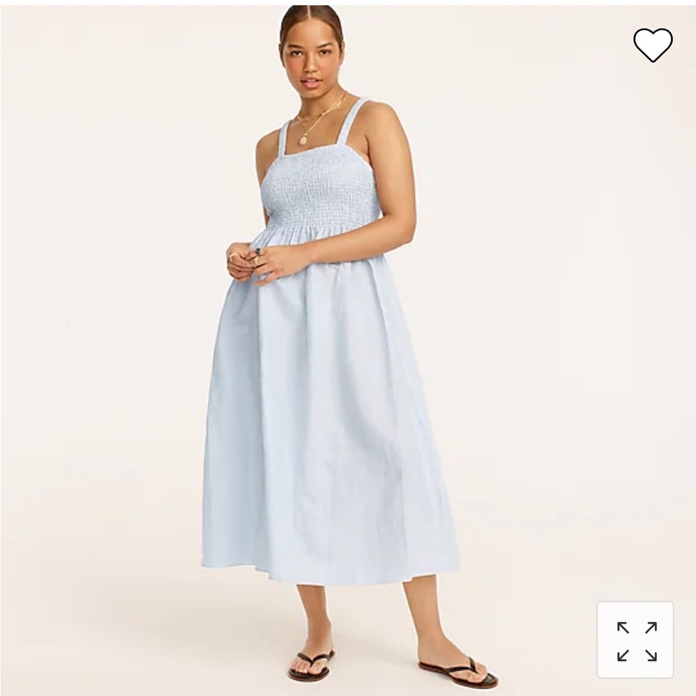 J. Crew Smocked beach dress in linen -cotton stripe